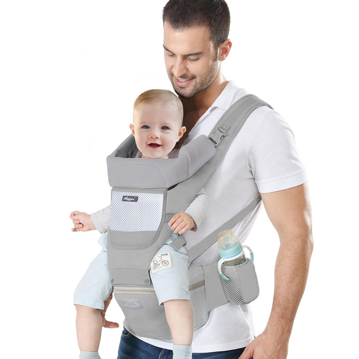 IULONEE Neugeborene Babytrage, Ergonomisch Babytrage mit Hüftsitz Multifunktional Kindertrage Dorsal
