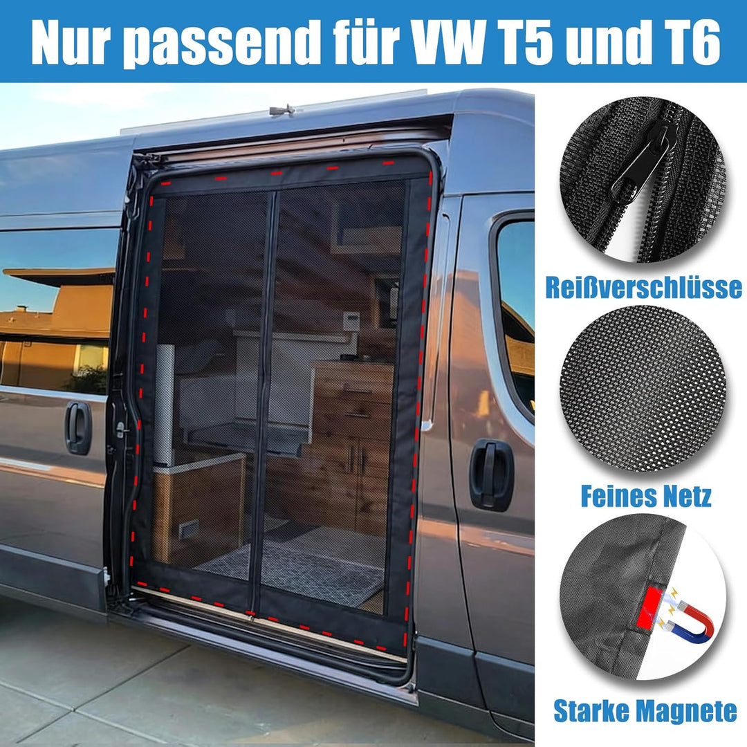 Moskitonetz Magnetisch für VW T5 T6 Schiebetür | Insektennetz & Fliegengitter mit Schattennetz | Son