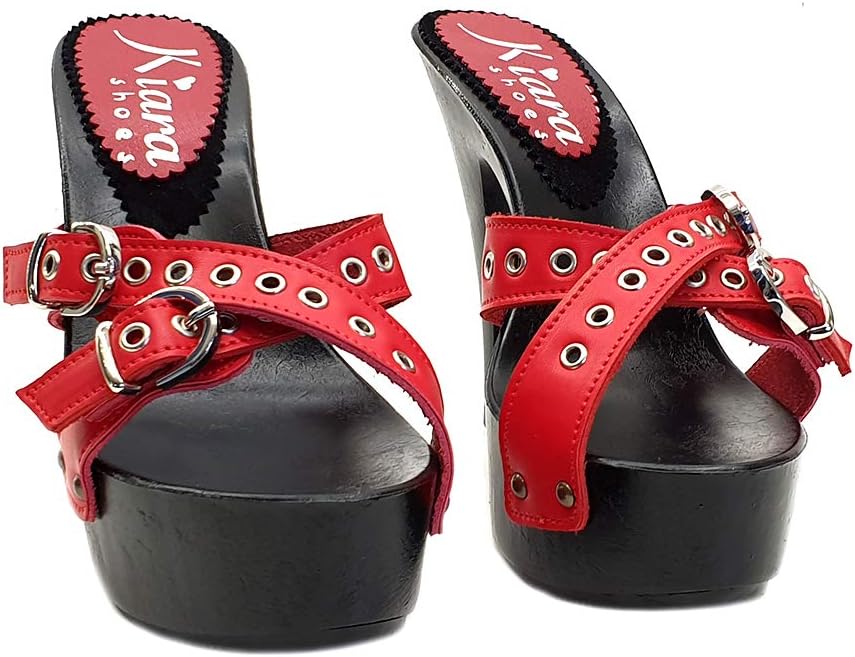 Clogs in schwarz und Farrband Rot - K9531 ROSSO (42 EU, ROT) 42 EU Rot, 42 EU Rot