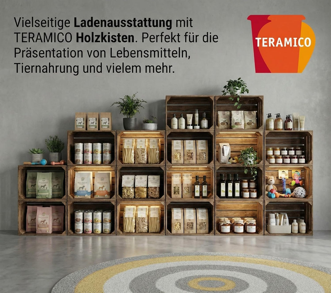 Teramico Holzkisten Obstkisten Weinkisten geflammt dunkel 50 x 40 x 30cm in tollen Set-Angeboten als