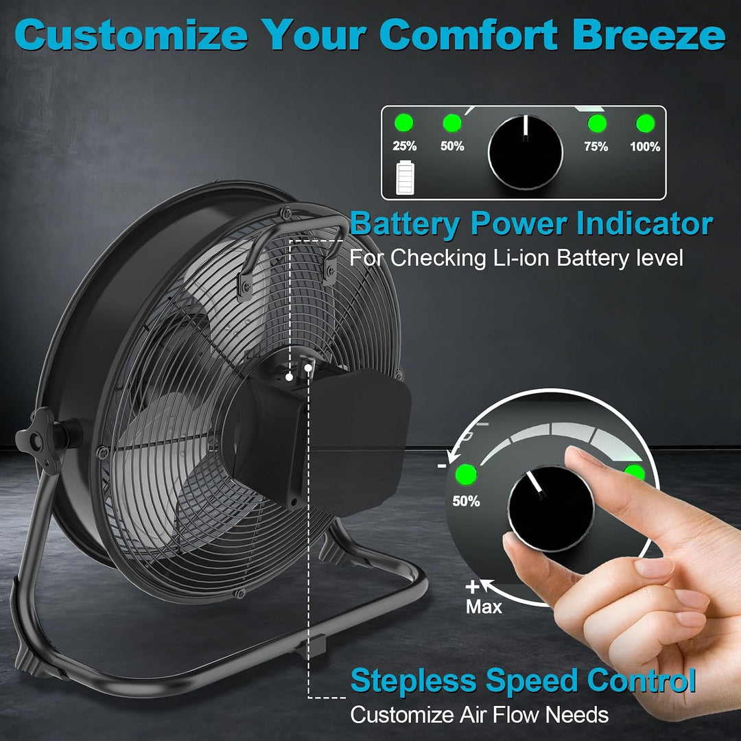 T-SUN 30cm Akku Ventilator mit Lampe, Bodenventilator kompatibel mit Makita 18V, Ohne Akku, Stufenlo