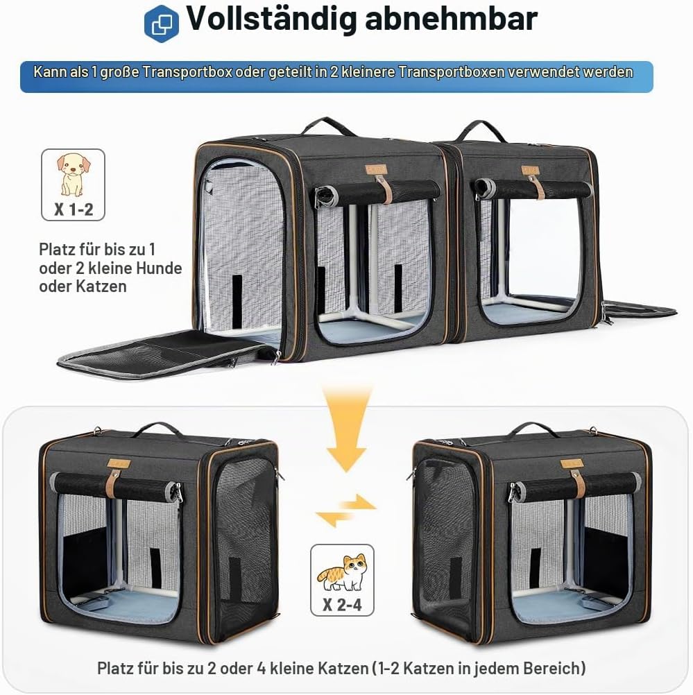 2-in-1 Hundebox Transportbox Katze für Mittelgrosses Haustier, Faltbare Katzentransportbox mit Stark
