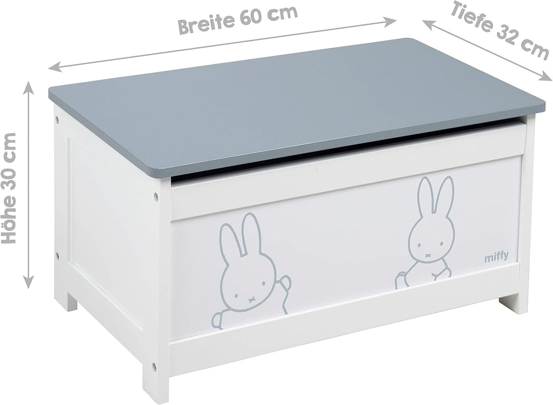 roba Spielzeugtruhe Miffy aus Holz, Spieltruhe für Kinder mit aufklappbarer Sitzfläche und Dämpfungs