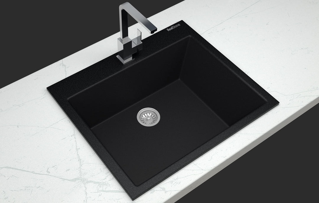 Realstone Granit Einbauspüle schwarz 58,5cm x 50cm