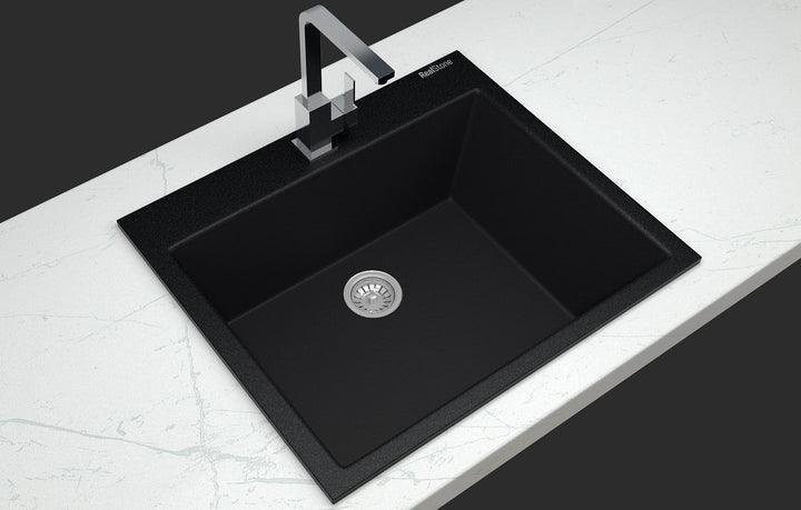 Realstone Granit Einbauspüle schwarz 58,5cm x 50cm