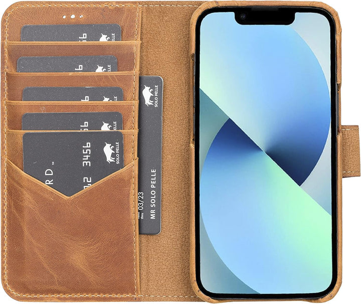 Solo Pelle Lederhülle kompatibel für iPhone 13 in 6.1 Zoll abnehmbare Hülle (2in1) inkl. Kartenfäche