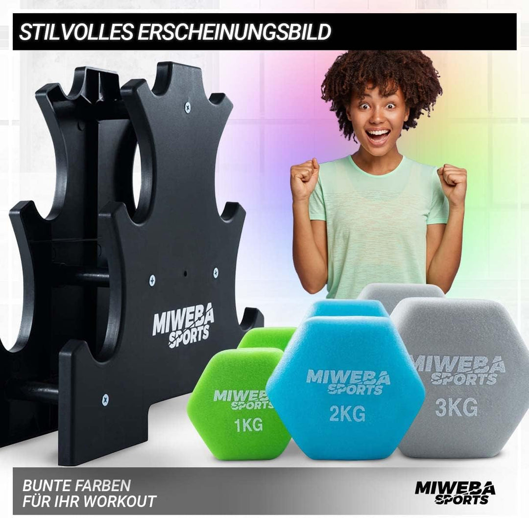 Miweba Sports Hanteln Set Neopren & Vinyl NKH120 - Kurzhantel Set 2 x 1 kg | 2 x 2 kg | 2 x 3 kg | 𝐏