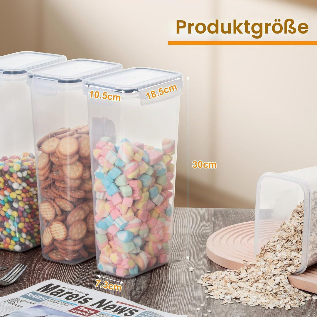 VINATO Vorratsdosen mit Deckel Luftdicht 2.8L 4er Set BPA-frei für Müsli Cornflakes Mehl Aufbewahrun