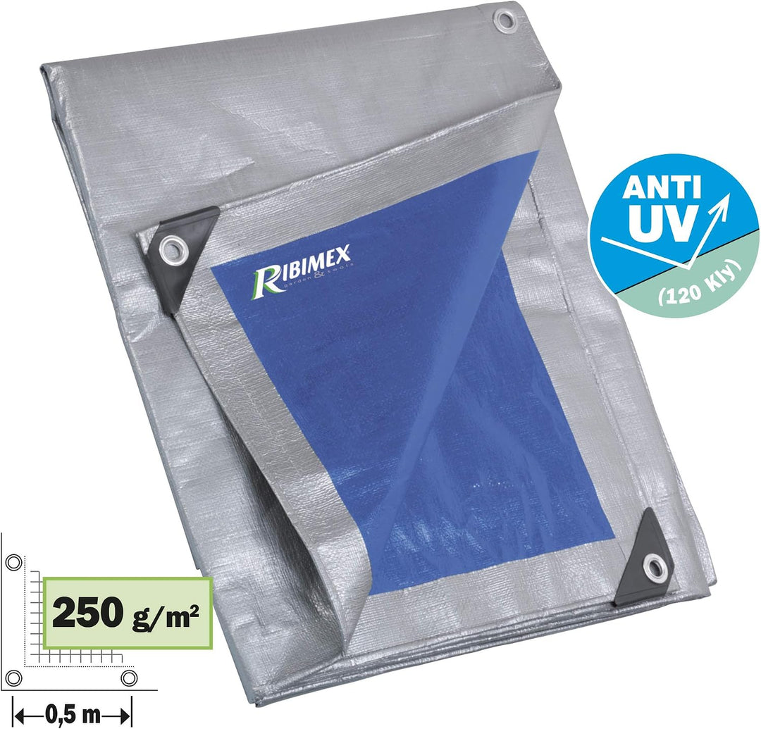 Ribimex PRB25006X10 Pro verstärkte Abdeckplane, 6 x 10 m, 250 g, Mehrfarbig 6 m x 10 m, 6 m x 10 m