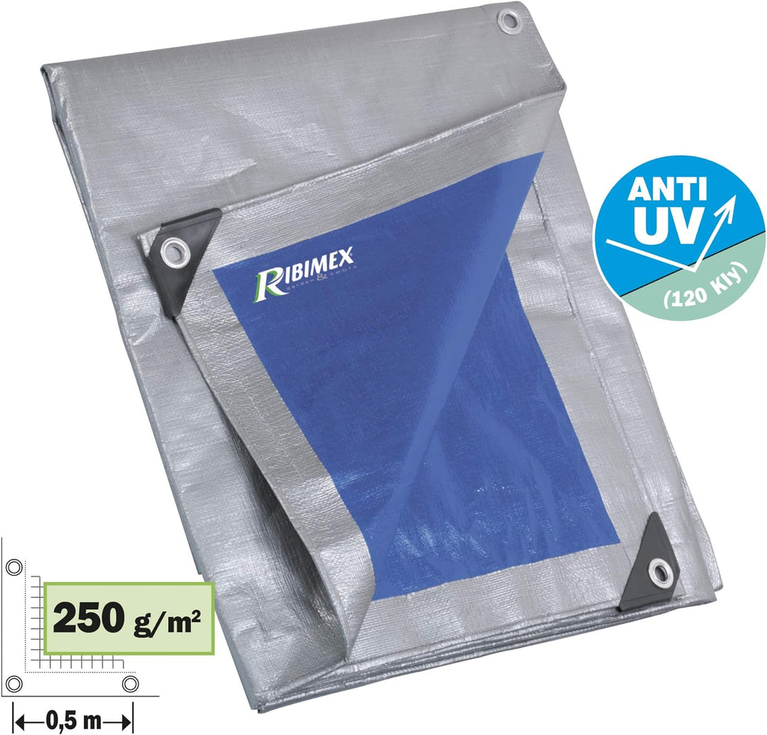 Ribimex PRB25006X10 Pro verstärkte Abdeckplane, 6 x 10 m, 250 g, Mehrfarbig 6 m x 10 m, 6 m x 10 m