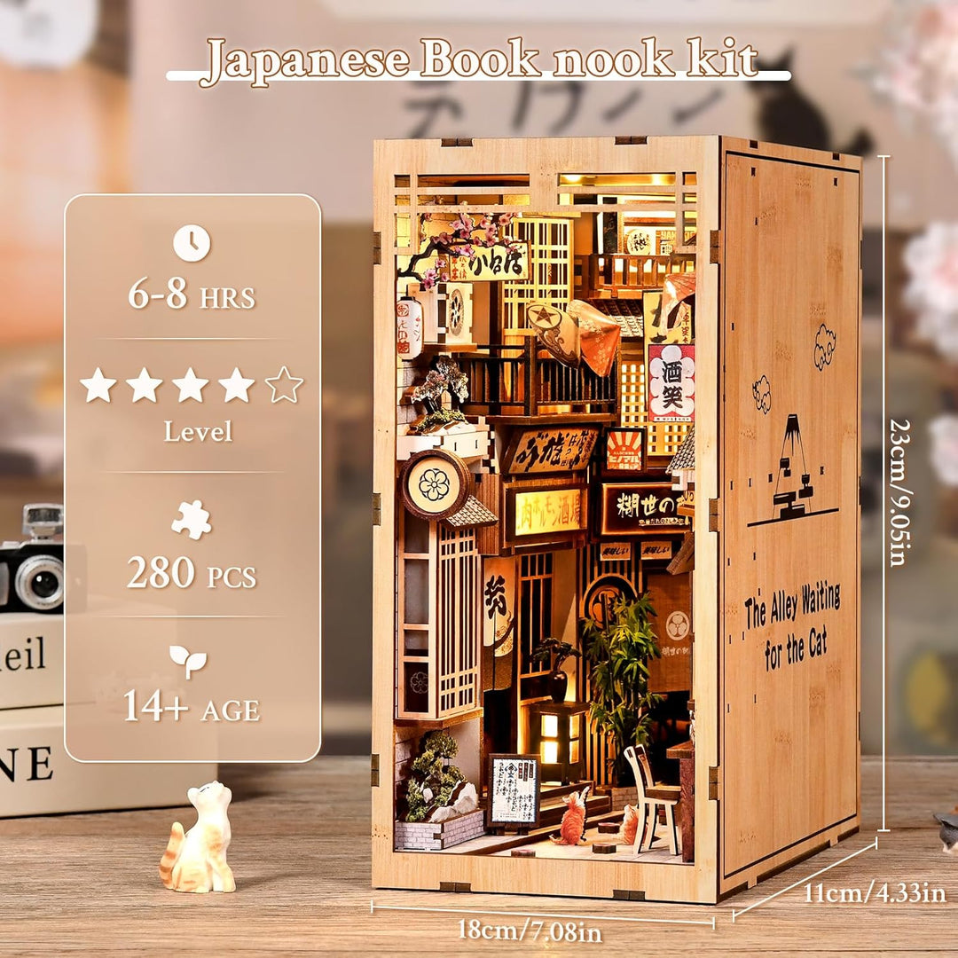 Shrike Book Nook Kit - DIY Miniaturhaus, 3D-Puzzle Buchstütze mit LED-Beleuchtung | Bücherregal & Ha