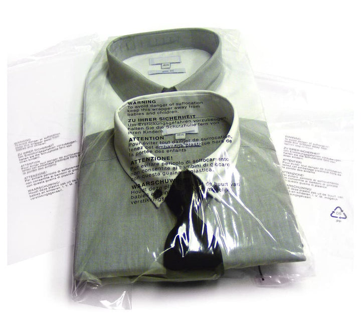 100 transparente Kunststoffbeutel mit Sicherheitswarnung, wiederverschliessbar, Polypropylen, Kleidu