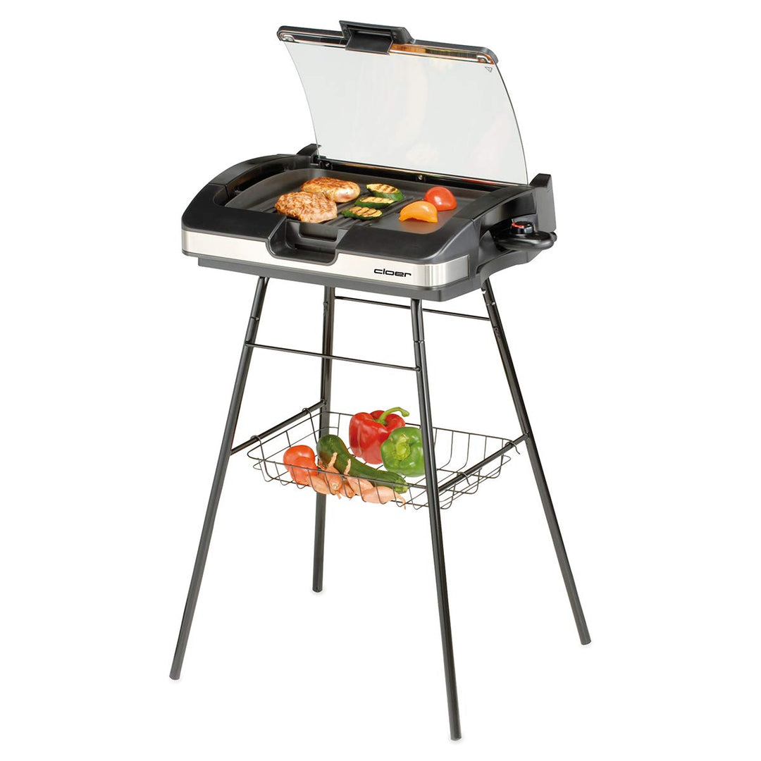 Cloer 6720 Barbecue-Grill mit Aluminium-Druckgussplatte, Antihaftbeschichtet, Glasdeckel, 2200 Watt,