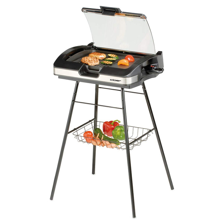 Cloer 6720 Barbecue-Grill mit Aluminium-Druckgussplatte, Antihaftbeschichtet, Glasdeckel, 2200 Watt,