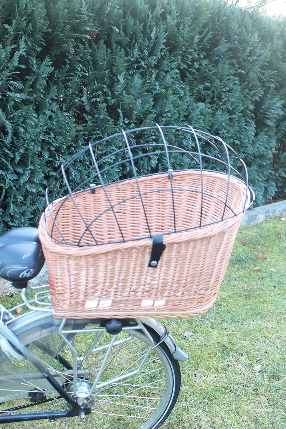 Hundefahrradkorb für Gepäckträger aus Weide mit Metallgitter Natur XL oder XXL Gepäckträgerkorb (XXL