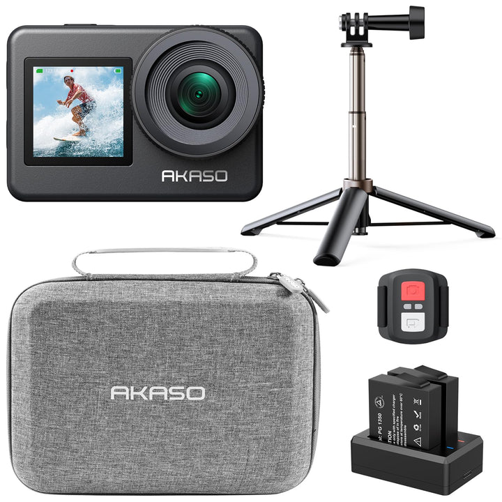 AKASO Brave 7 Action Cam 4K30FPS mit Stativ Selfie Stick und Tragetasche 20MP WiFi Unterwasserkamera