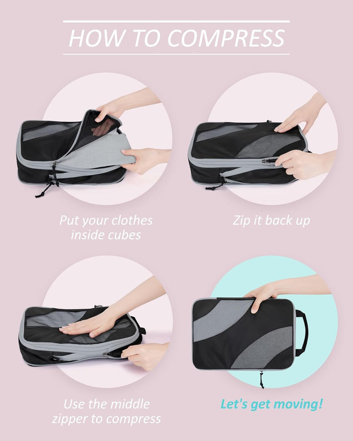 BAGSMART Packing Cubes Compression 6 Stück, Packwürfel Kompression Koffer Organizer Set, Travel Esse