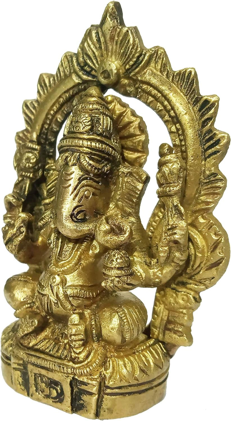 Purpledip Idol Ganesha in Mandap aus Messing mit Om-Inschrift (12172)