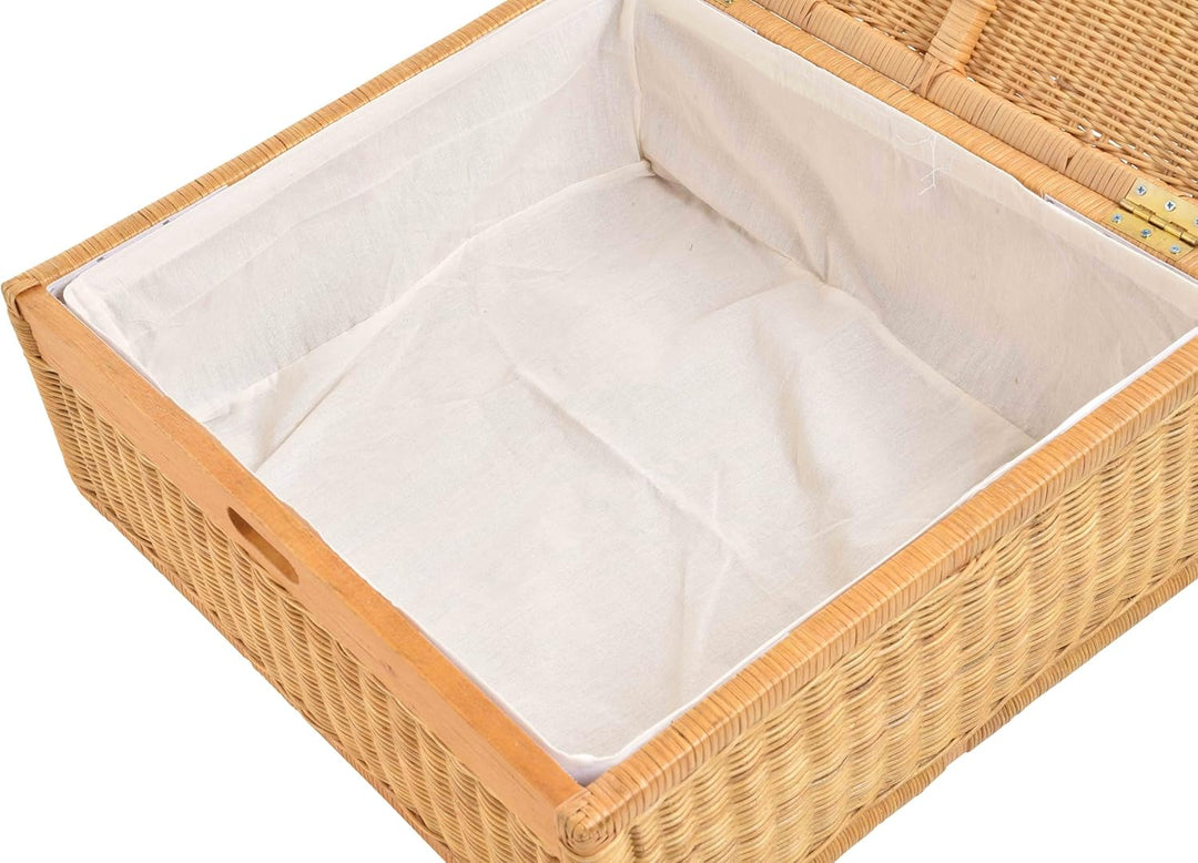 Grosser Unterbett Schub aus Rattan 64x58x25cm / Unterbettkommode mit Deckel, Bett Kasten Korb Kleide