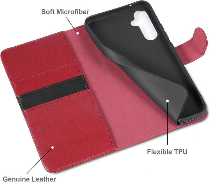 LENSUN Hülle Echtleder für Samsung Galaxy A34, Handyhülle [Echtes Leder][Magnetverschluss][RFID Bloc