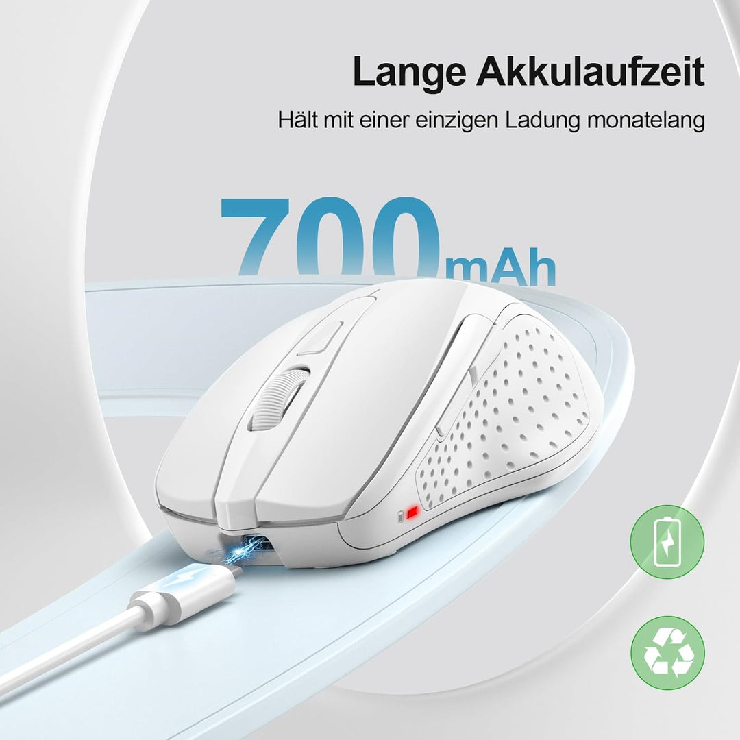 TECKNET Bluetooth Maus, Wiederaufladbare Maus Kabellos(DREI Modi: BT 5.0/3.0 + 2.4G), 4800 DPI, Ergo