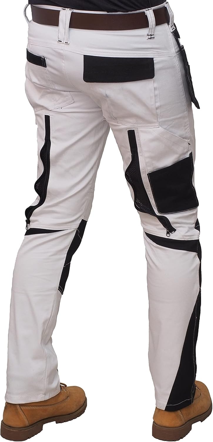 HASHOOB Herren Arbeitshose Maler Dekorateure Weisse Cargohose Pants Weiss-5 38W / 30L, Weiss-5 38W /
