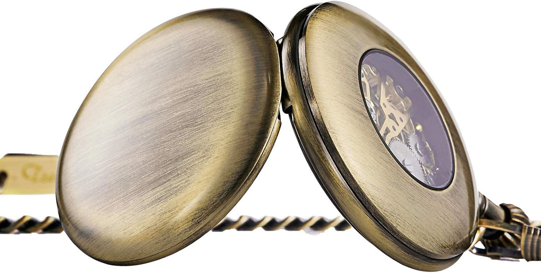 TREEWETO Antike Drache Mechanische Skelett-Taschenuhr mit Kette Bronze083, Bronze083