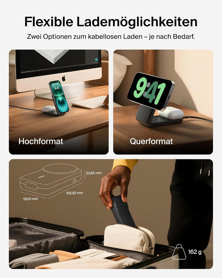 Belkin UltraCharge Qi 2.2 Ladestation 2 in 1, 25W, Ladegerät MagSafe Kompatibel, Induktive Ladestati