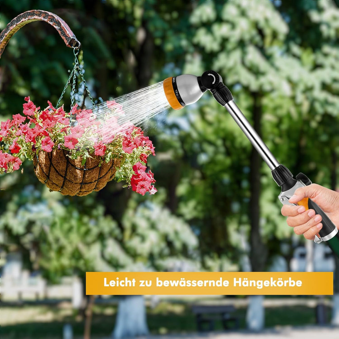 RESTMO Garten Giessstab Metall, 42cm Lang Gartenbrause mit Stiel, 7 Sprühbilder Bewässerung Zauberst