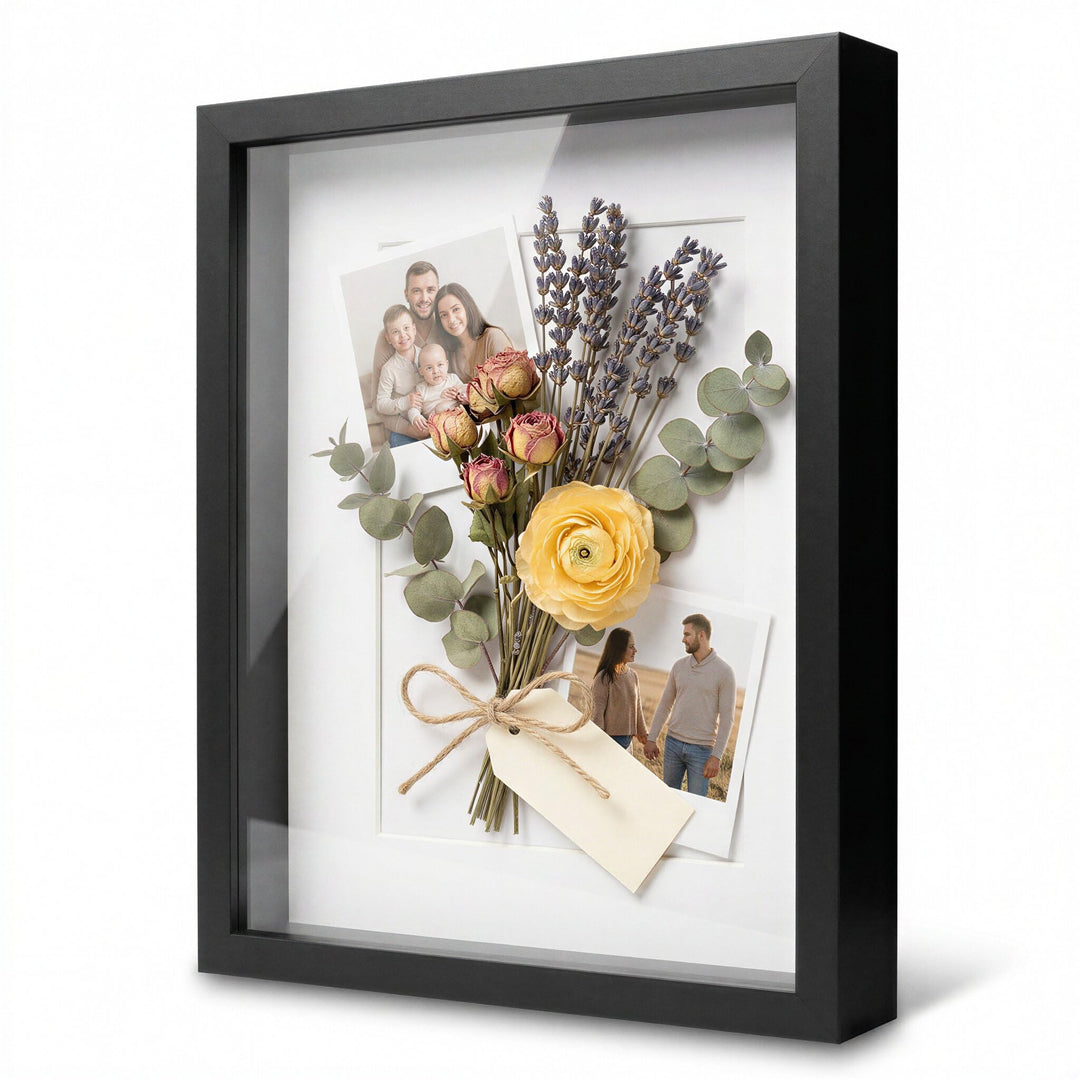 PHOTOLINI 3D Bilderrahmen zum Befüllen 30x40 Schwarz gross, 3 cm tiefer Objektrahmen mit Glas, tiefe