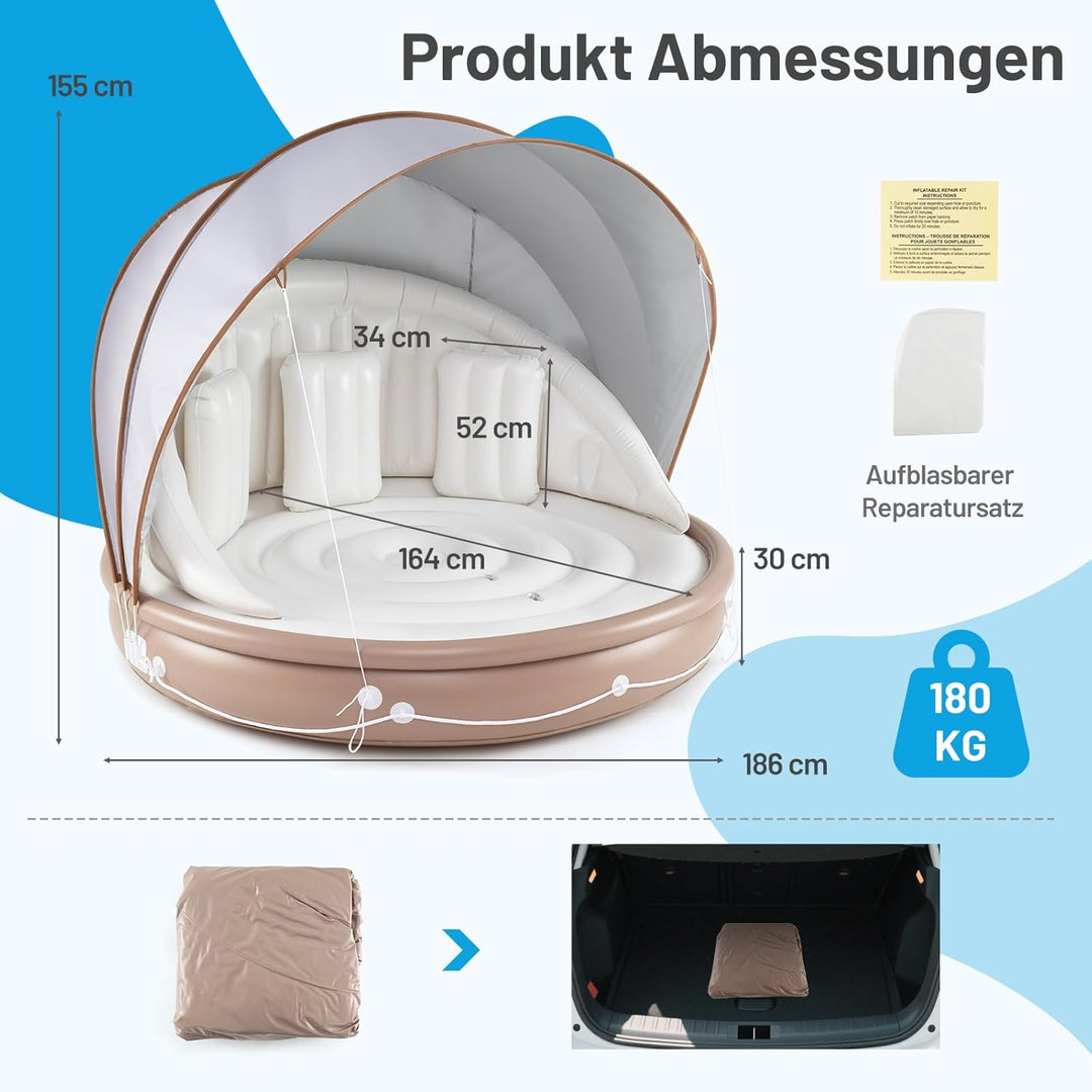 COSTWAY Aufblasbare Badeinsel mit einziehbarem Dach, Schwimminsel mit 3 bequemen Kissen, SPF 50+, Sc