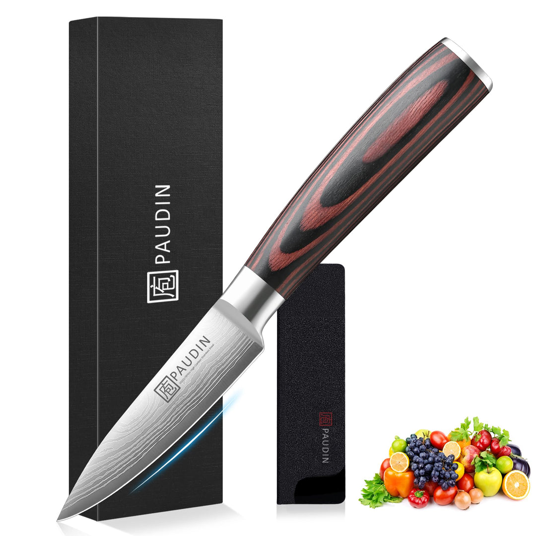 PAUDIN 9cm Gemüsemesser, Scharf Obstmesser Schälmesser Küchen Messer Ergonomischer Griff Deutscher E