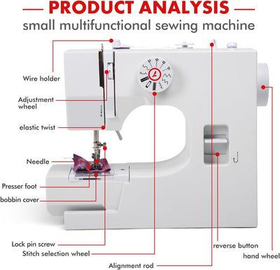 LetCart 825A Nähmaschine, Tragbare Elektrische Nähmaschine für Anfänger, Mini-Nähmaschine mit Fusspe