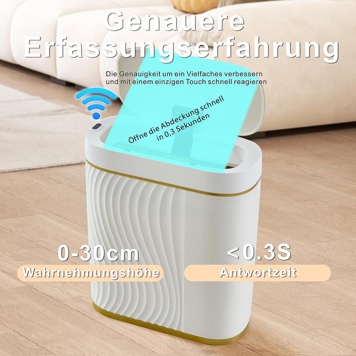 Automatischer Sensor-Mülleimer 8L, schmales Design, Weiss-Gold