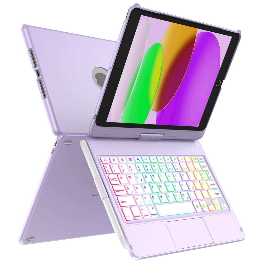 MMK Tastatur Hülle für iPad 10.2 Zoll(9/8/7 Generation), 7 Farben Beleuchtung & Multi Touch Trackpad