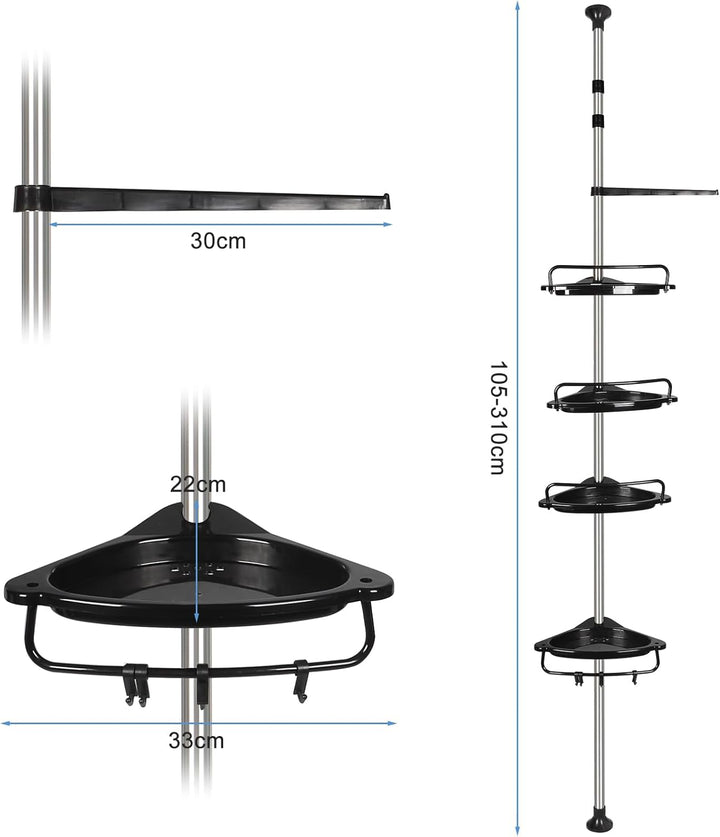 homewell Eckregal Bad mit 4 Ablagen, Teleskop Duschregal, 105-310 cm Höhenverstellbares, Duschregal