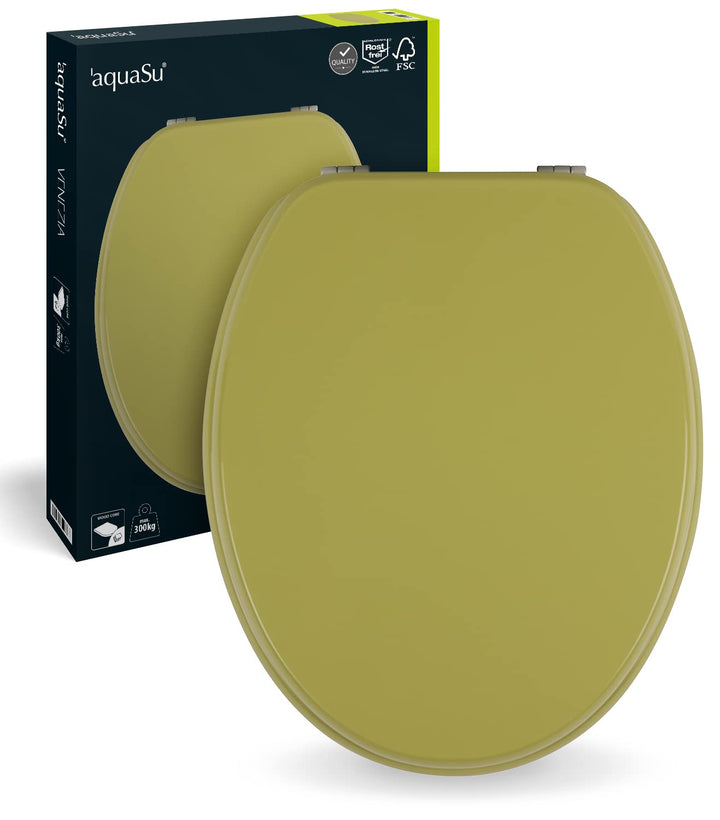 aquaSu® WC-Sitz Grün Venezia, Toilettendeckel in Oliv, Metallscharniere rostfrei, mit robustem Holz-