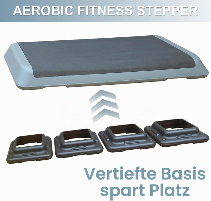 Aerobic Stepper 3-fach Höhenverstellbar Steppbrett 10/15/20 cm, Stepbench für zuhause bis 200 kg, Ru