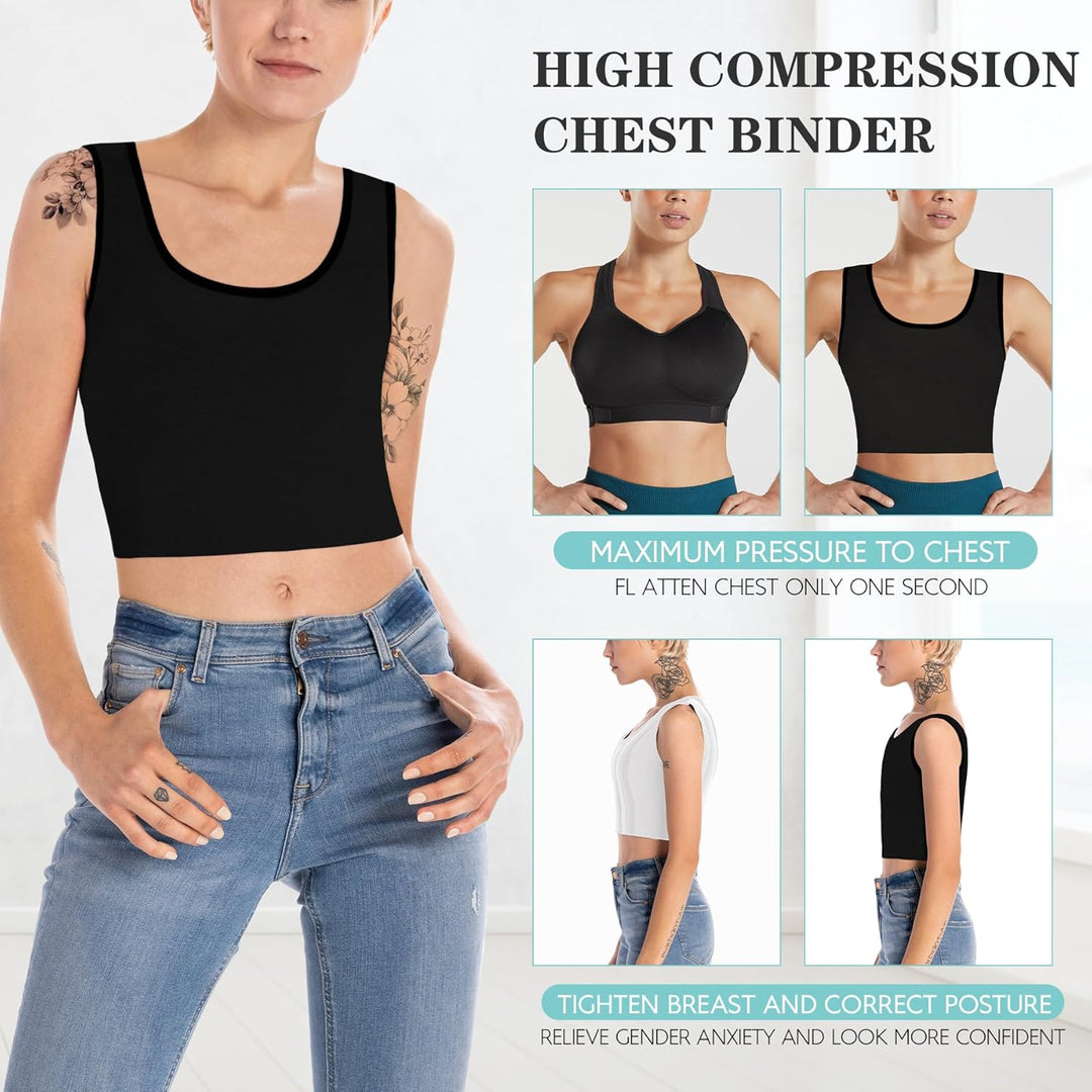 LODAY Damen Transgender Tomboy FTM Elastische Brust Binder BH Pullover Tank Top S Schwarz, S Schwarz