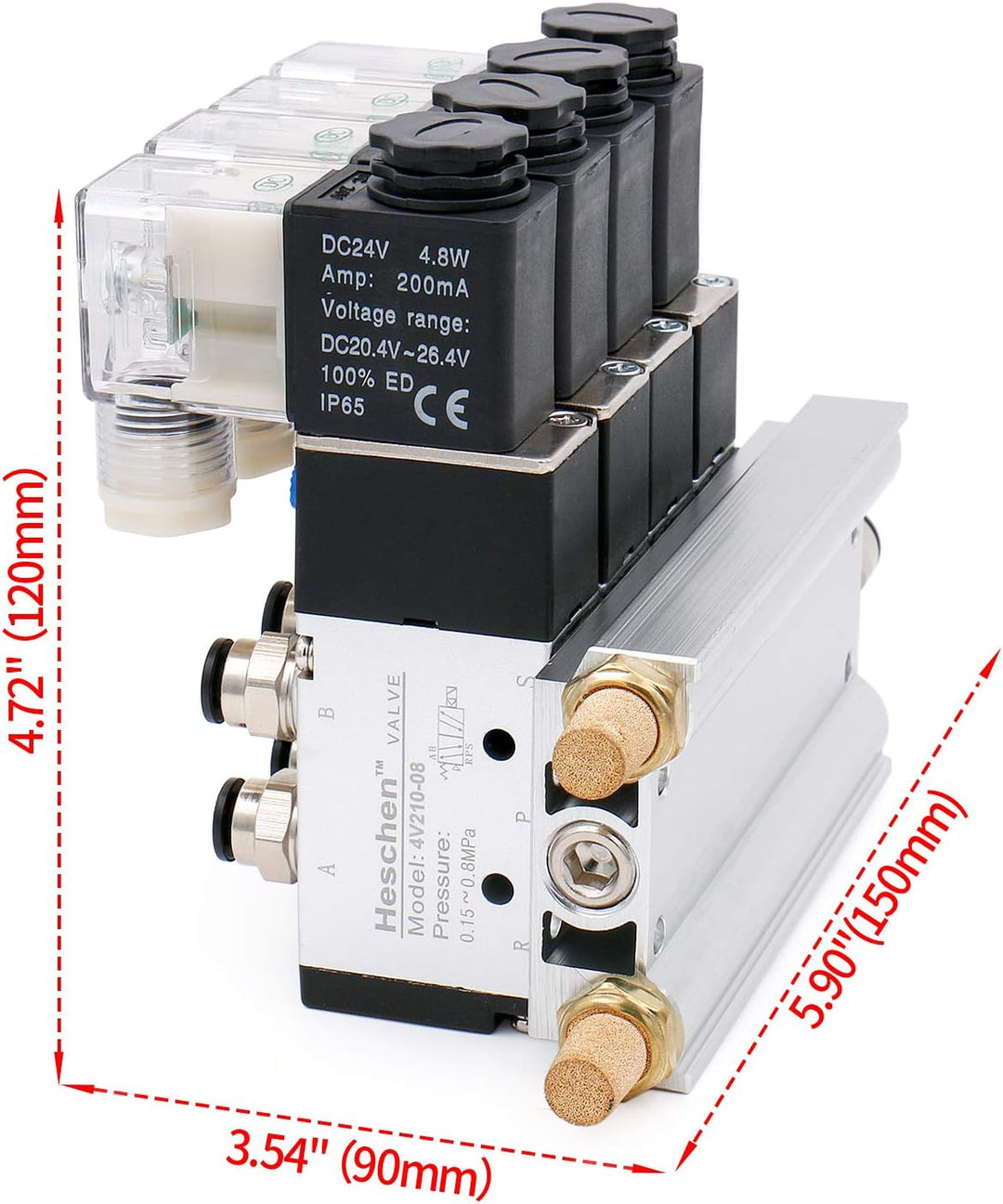 Heschen Elektrisches pneumatisches 4 Magnetventil 4V210-08 DC 24 V PT1/4 5-Wege 2 Positionen Krümmer