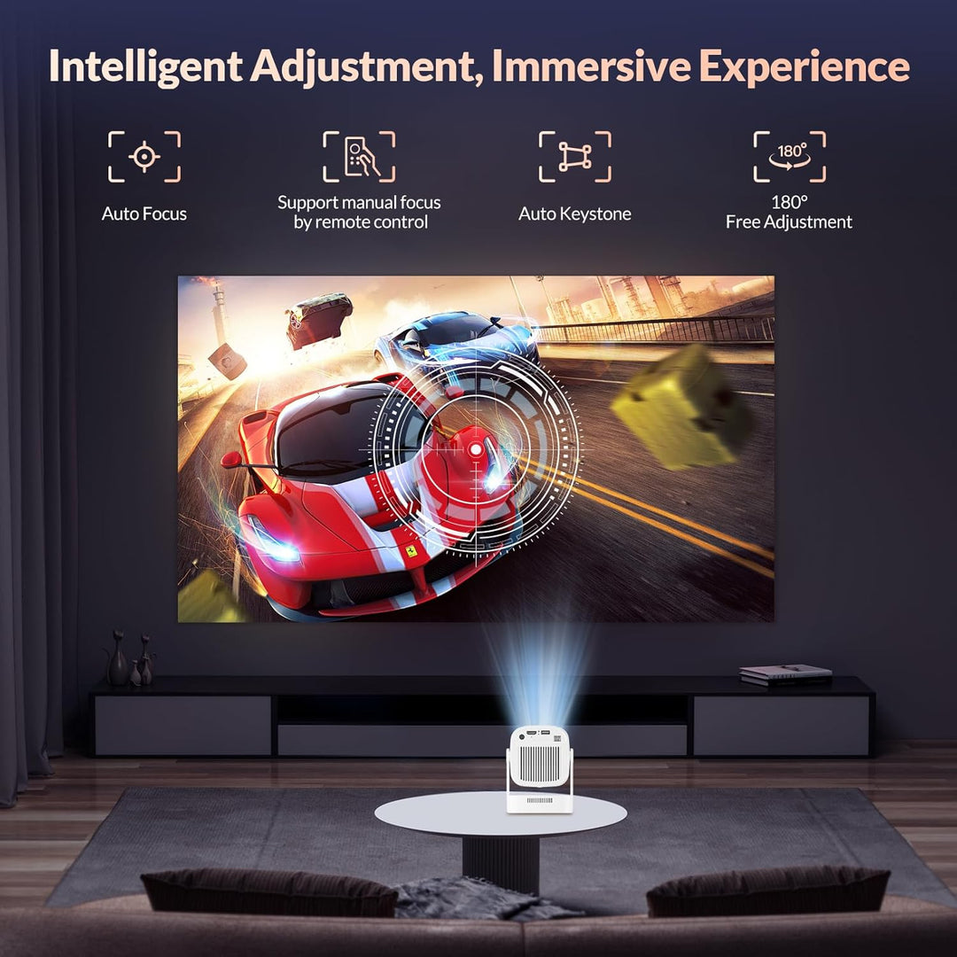 Smart Mini Beamer Mini tragbarer Projektor 1080P mit WiFi & Bluetooth, Mini Beamer 4k mit 180°Dreh T
