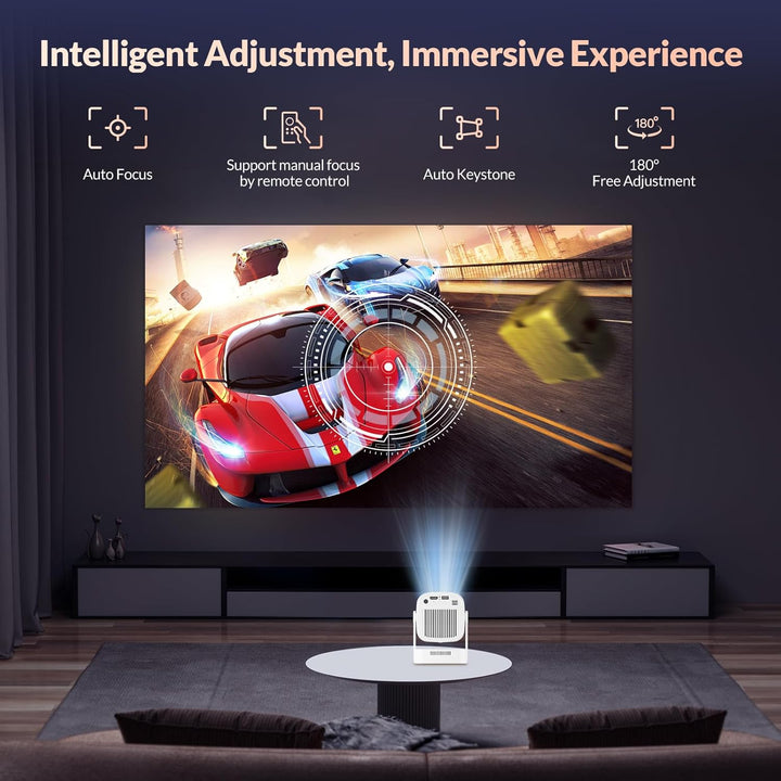 Smart Mini Beamer Mini tragbarer Projektor 1080P mit WiFi & Bluetooth, Mini Beamer 4k mit 180°Dreh T
