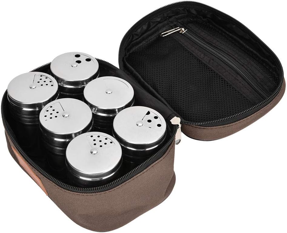 Gewürzglas,6Pcs Gewürzglas Pfeffer Salz Topf Gewürzdose mit Aufbewahrungstasche Outdoor Camping BBQ