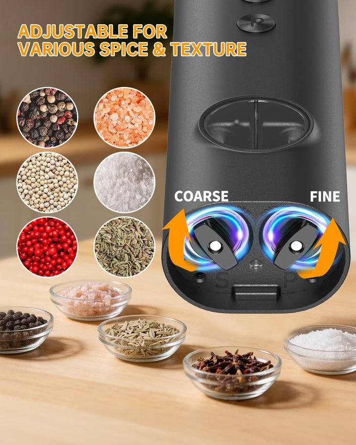 CIRCLE JOY Wiederaufladbares Salz und Pfeffermühle Elektrisch, 2-in-1 Doppelbehälter, Sockel, Weisse