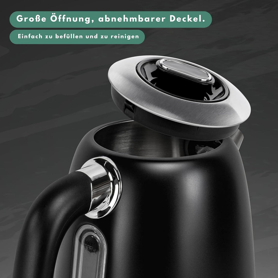 Impolio Retro Wasserkocher 1,7 L, LCD Display und Temperaturauswahl, TÜV Rheinland GS Zertifiziert,