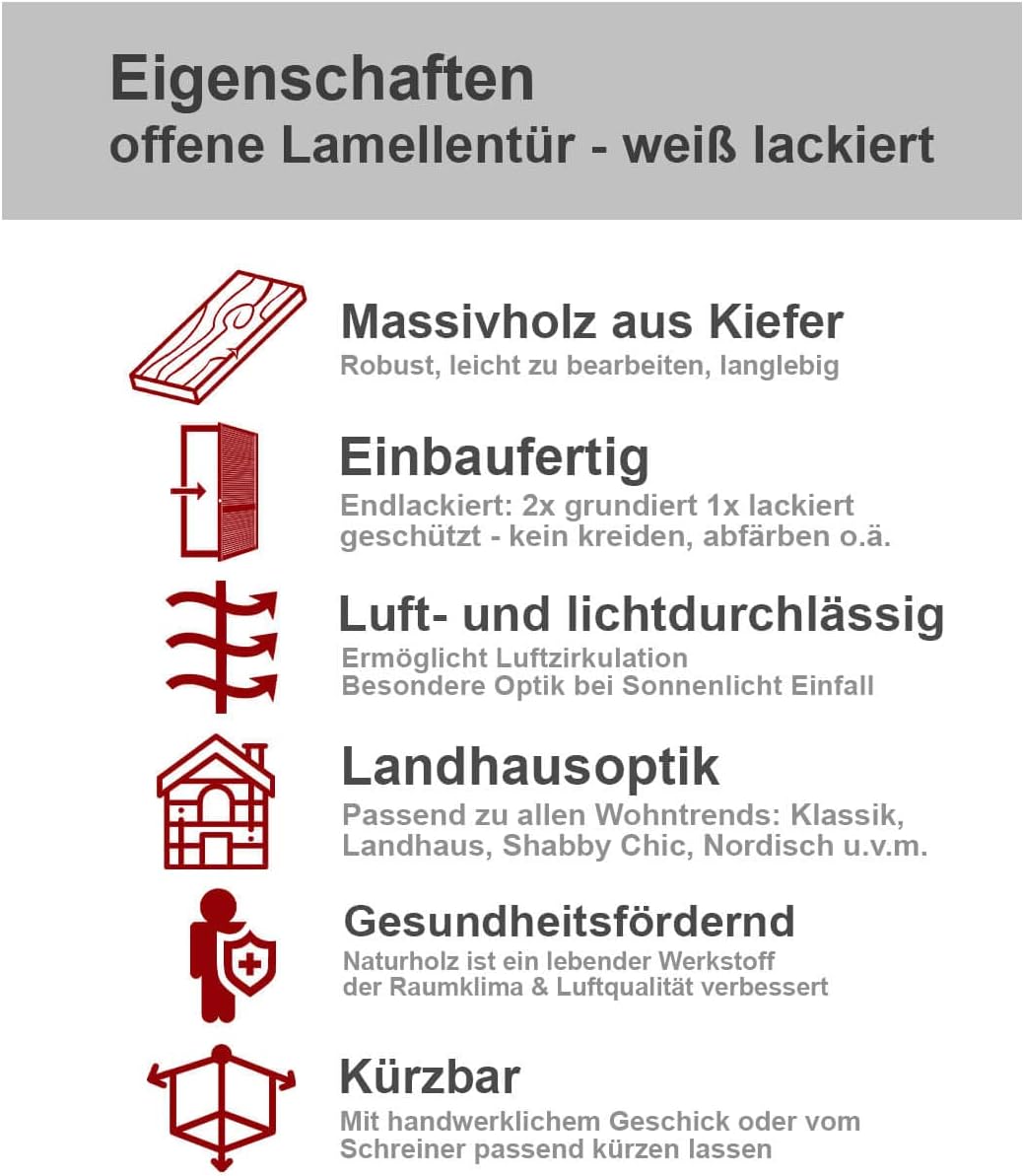 ben+camilla.com Lamellentüren 615 x 594 x 21 mm weiss seidenmatt mit offenen Lamellen Kiefernholz fü