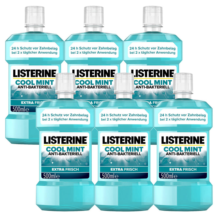 LISTERINE Cool Mint (6 x 500 ml), antibakterielle Mundspülung mit ätherischen Ölen & Minzgeschmack,