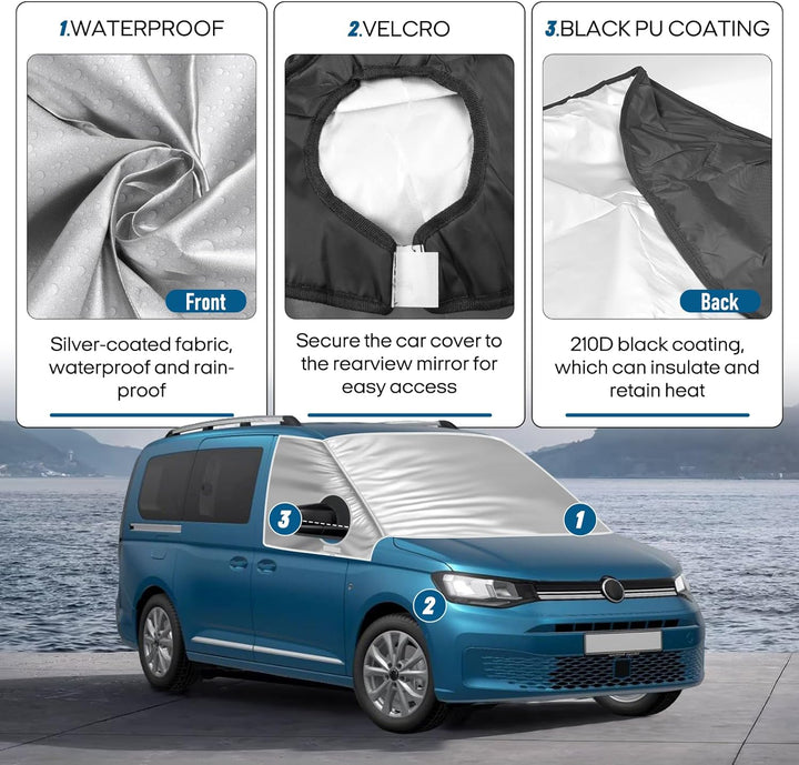 für VW Caddy 2004-2024 Auto Windschutzscheiben Abdeckung, Wasserdicht Sonnenschutz Frontscheibe Ther