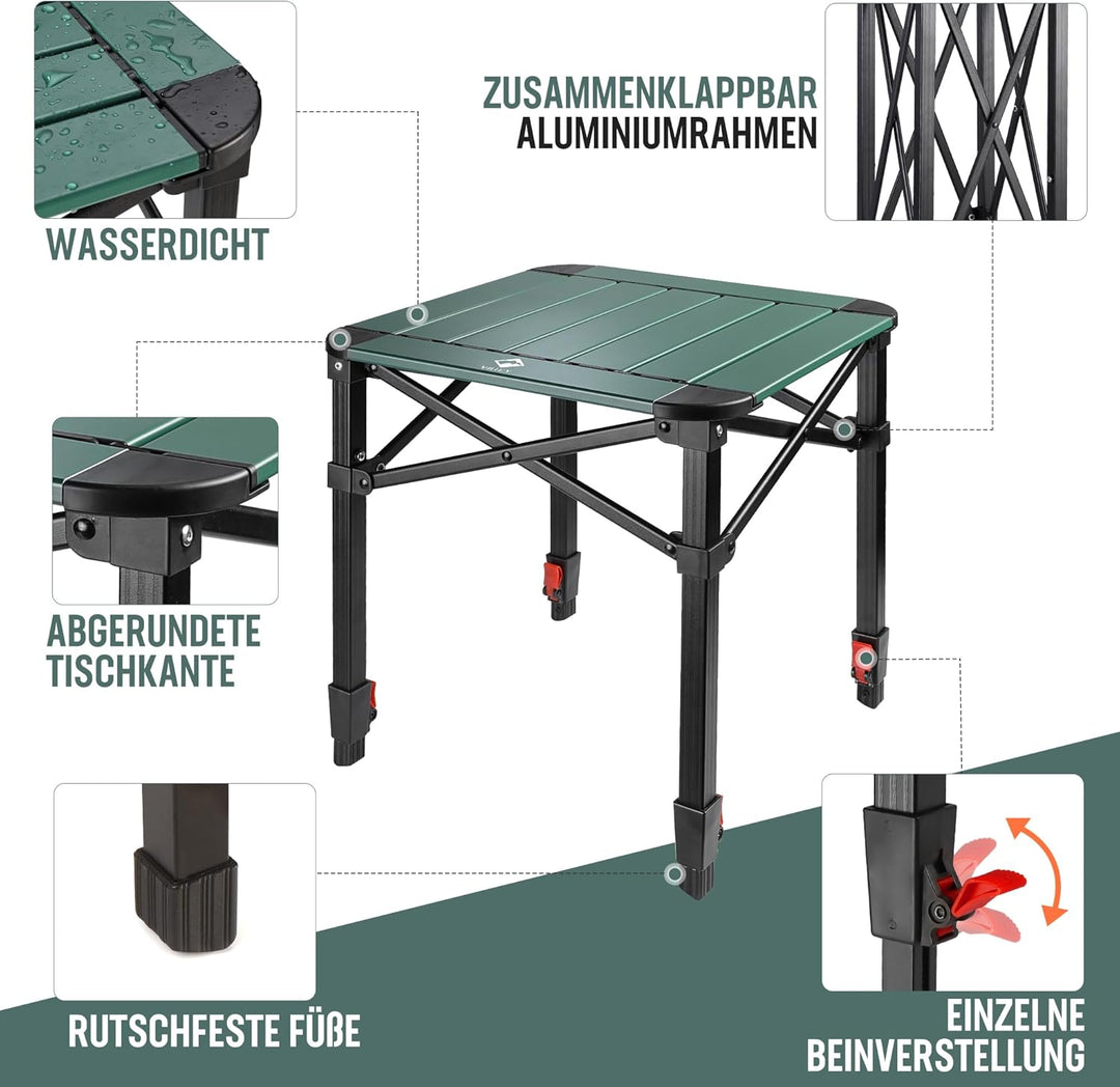 VILLEY Aluminium Klapptisch mit Tragetasche, klappbarer Campingtisch aus Alu, Faltbarer Balkontisch,