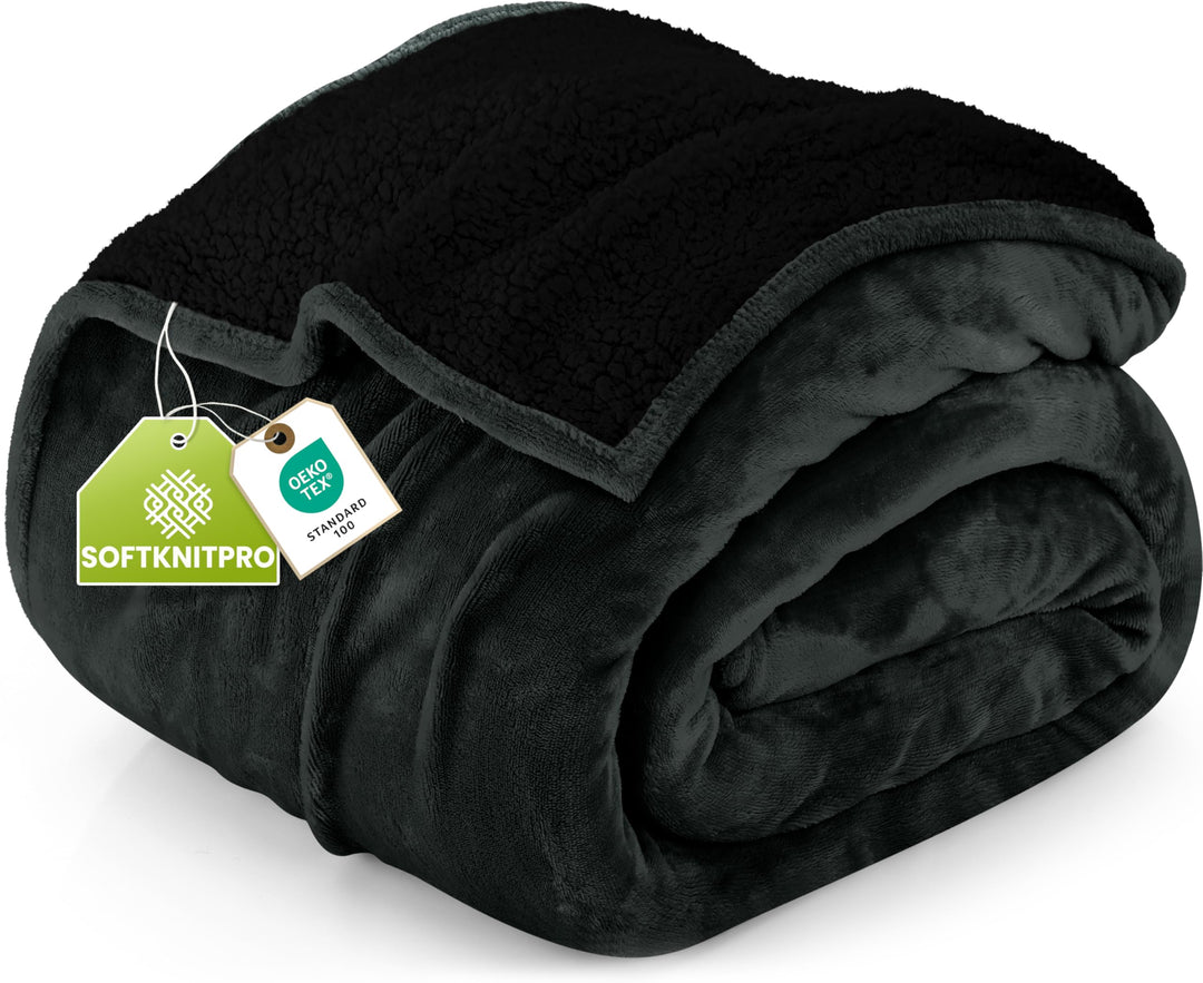 Utopia Bedding Sherpa Decke [Schwarz, 228x228 cm] - 480GSM Thick Warm Plüsch Fleece Wendedecke für B